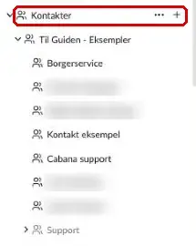 Mappen Kontakter markeret i indholdstræet