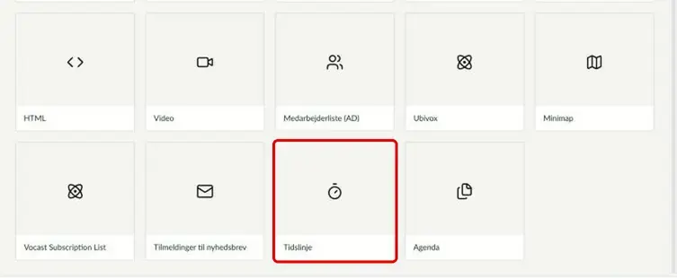 Oversigten over komponenter på en artikelside med Tidslinje markeret