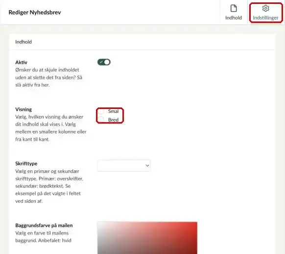 Fanen Indstillinger og valget Visning markeret