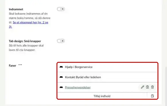 Underfanerne i den indlejrede komponent markeret