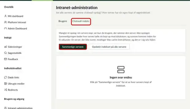 Fanen Chatwall-indeks, hvor fanen og knappen Sammenlign servere er markeret