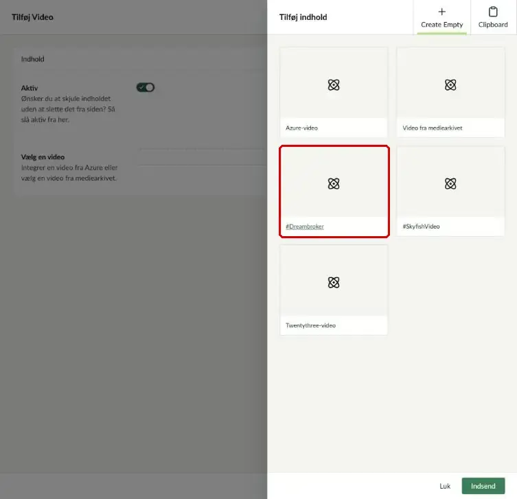 Oversigten over videotyper med #Dreambroker markeret