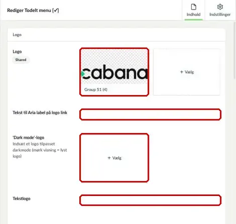 Logo, Tekst til Aria label på logo link, Dark mode-logo og Tekstlogo markeret