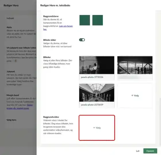 Feltet Baggrundsvideo i Hero m. tekstboks