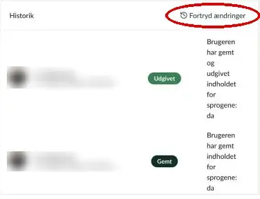 Boksen Historik med knappen Fortryd ændringer
