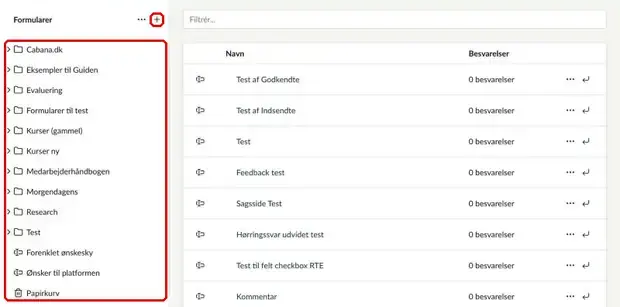 Oversigten over formularer markeret