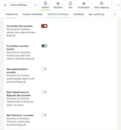 Feltet Vis forfatter efter accordion under Borger.dk markeret