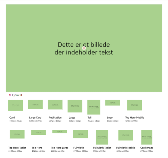Et billede med tekst vist i de forskellige beskæringer