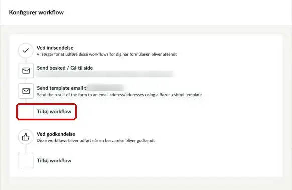 Panelet Konfigurer workflow med Tilføj workflow markeret
