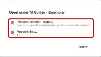 Valgene Personer/enheder - mappe og Person/enhed markeret