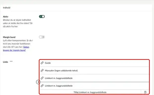 Listen af kort under Links markeret