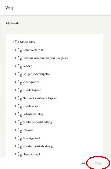 Vinduet hvor du vælger mappe med knappen Vælg