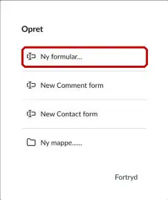 Valget Ny formular markeret