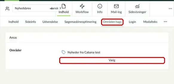 Fanen Områder/tags med knappen Vælg markeret