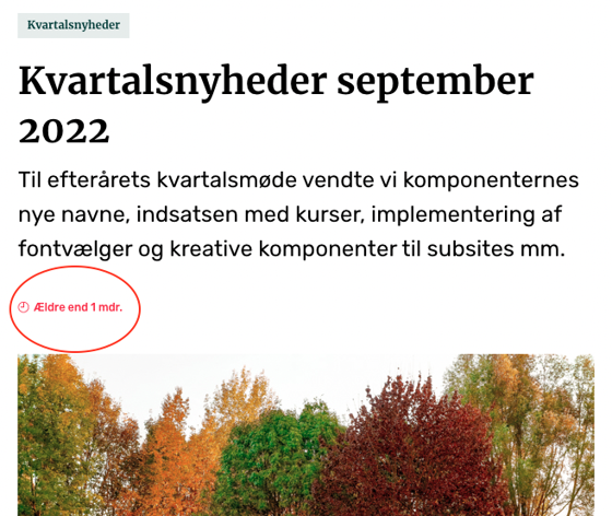 Eksempel på mærkatet Ældre end på en artikelside