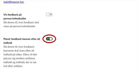 Kontakten Placér feedback-banner efter alt indhold markeret