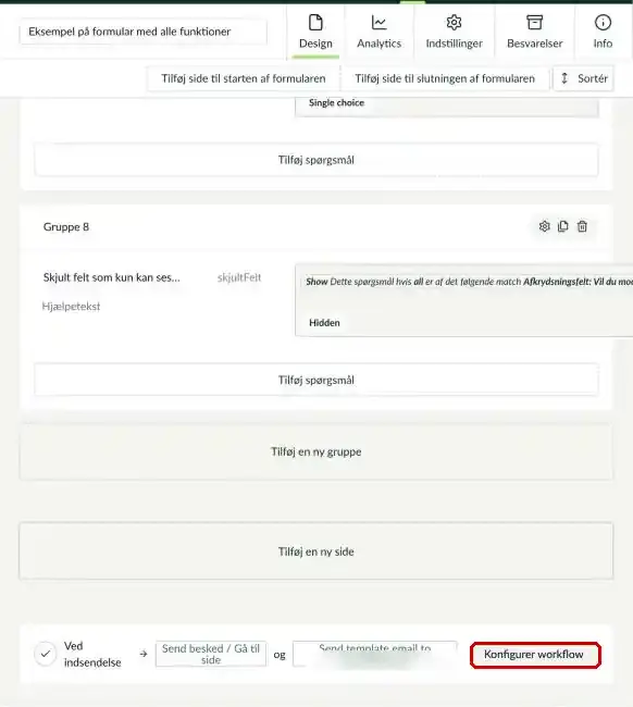 Workflowbjælken nederst i formularen med Konfigurer workflow markeret