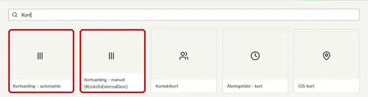 Søgning på Kort på en artikelside med de to kortsamlinger markeret