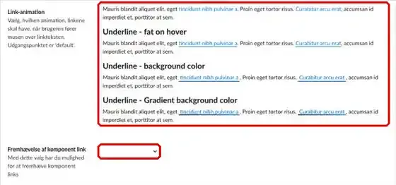 Link-animation og Fremhævelse af komponent link markeret