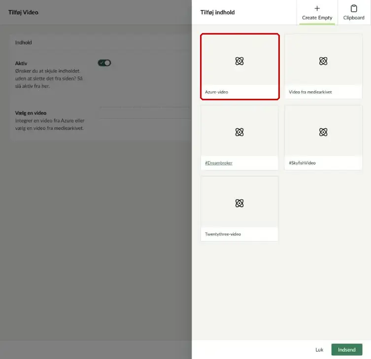 Oversigten over videotyper med Azure-video markeret