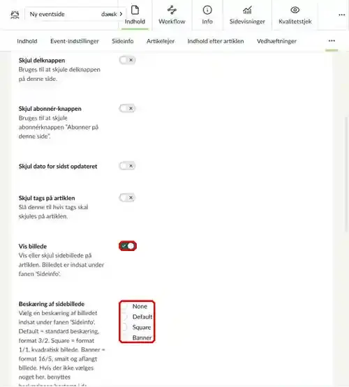 Felterne Vis billede og Beskæring af sidebillede