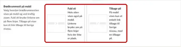 Valget mellem Fuld sti og Tilbage-pil markeret